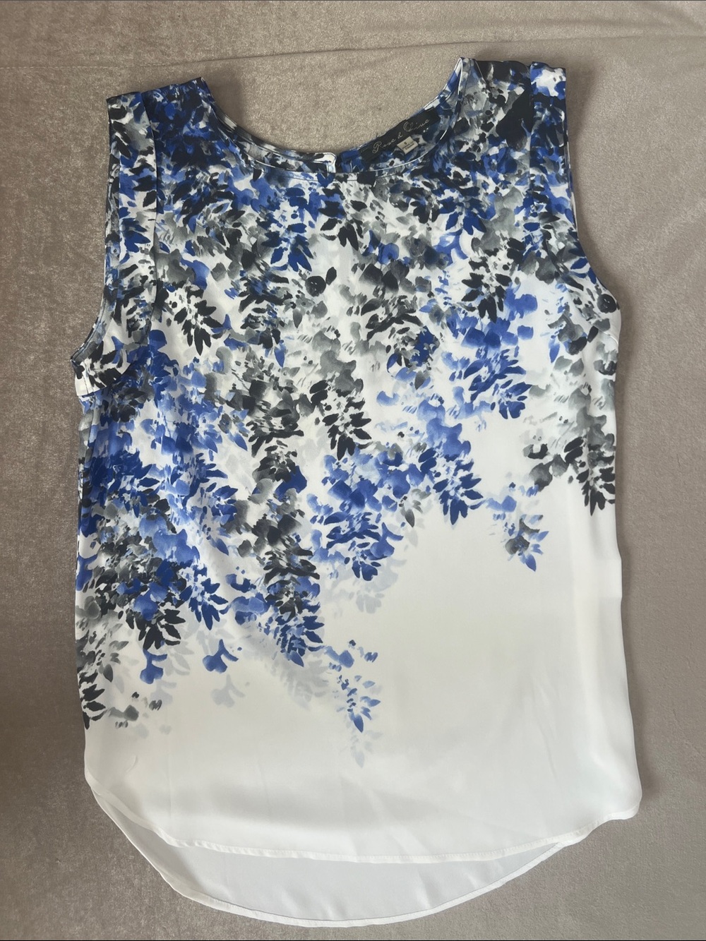 Rose & Olive White Camisole with Blue and Gray Floral Print